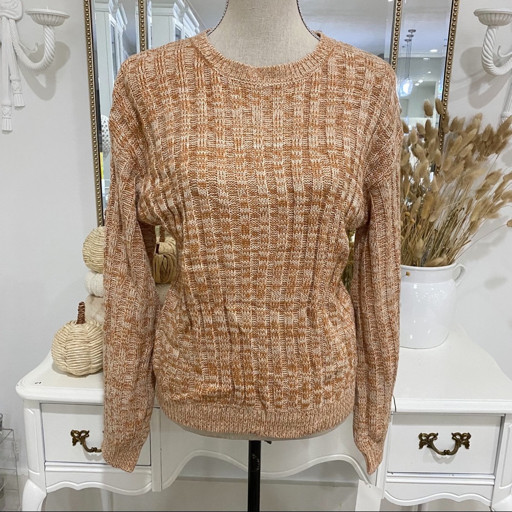 Blank NYC Denim Heather Ribbed Crewneck Sweater Toffee Sz S NWT Brown White Knit